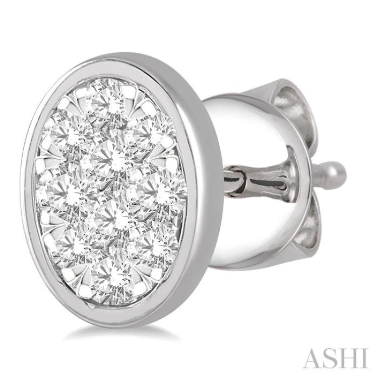1/3 Ctw Oval Shape Lovebright Round Cut Diamond Bezel Stud Earring in 14K White Gold 1/3 Ctw Oval Shape Lovebright Round Cut Diamond Bezel Stud Earring in 14K White Gold