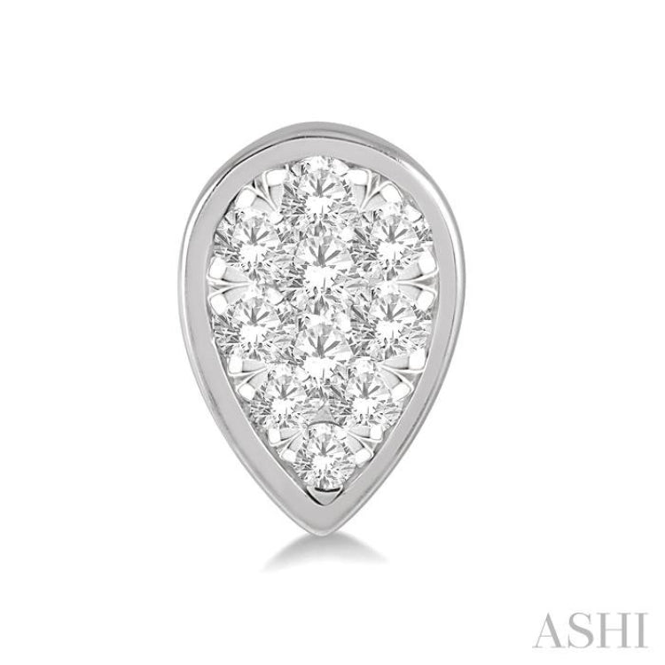 1/3 ctw Pear Shape Lovebright Round Cut Diamond Bezel Stud Earring in 14K White Gold 1/3 ctw Pear Shape Lovebright Round Cut Diamond Bezel Stud Earring in 14K White Gold