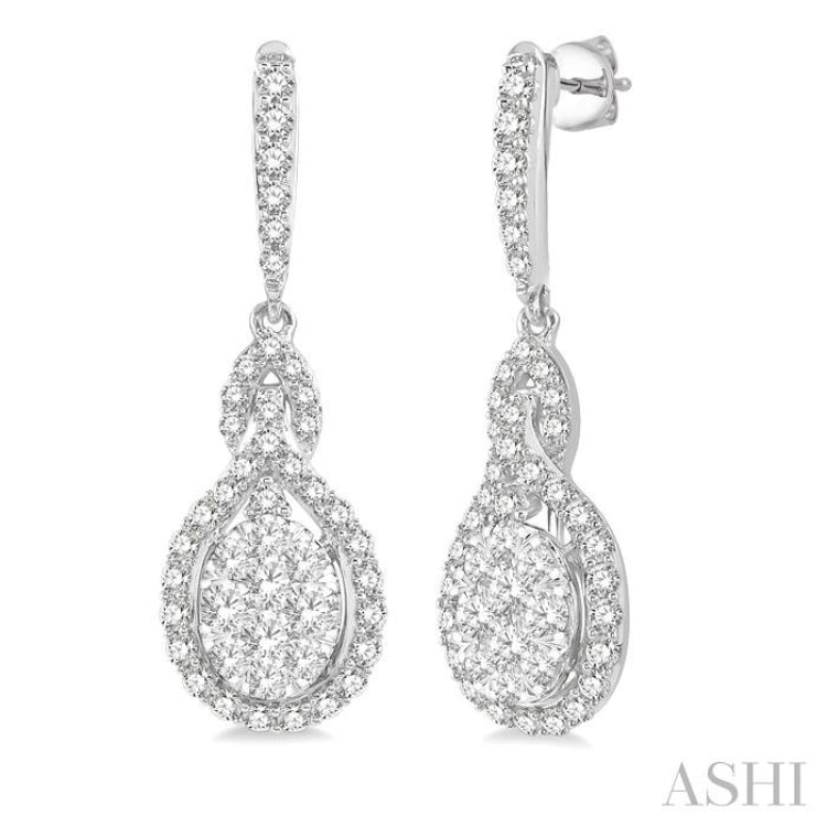 1 1/4 Ctw Oval Shape Dangling Lovebright Round Cut Diamond Earring in 14K White Gold 1 1/4 Ctw Oval Shape Dangling Lovebright Round Cut Diamond Earring in 14K White Gold
