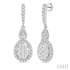 1 1/4 Ctw Oval Shape Dangling Lovebright Round Cut Diamond Earring in 14K White Gold 1 1/4 Ctw Oval Shape Dangling Lovebright Round Cut Diamond Earring in 14K White Gold