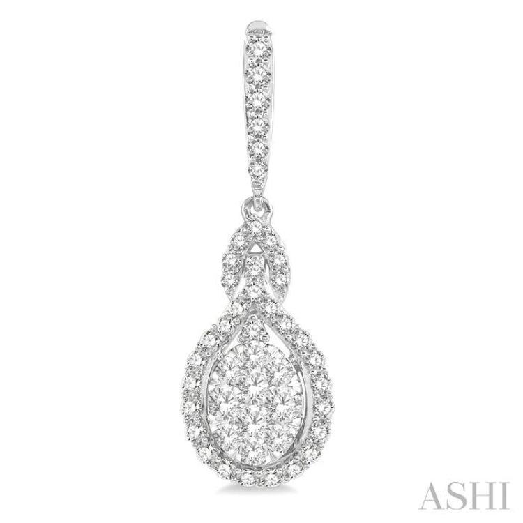 1 1/4 Ctw Oval Shape Dangling Lovebright Round Cut Diamond Earring in 14K White Gold 1 1/4 Ctw Oval Shape Dangling Lovebright Round Cut Diamond Earring in 14K White Gold