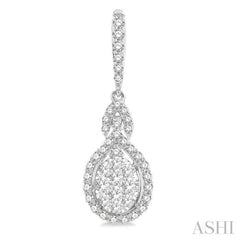 1 1/4 Ctw Oval Shape Dangling Lovebright Round Cut Diamond Earring in 14K White Gold 1 1/4 Ctw Oval Shape Dangling Lovebright Round Cut Diamond Earring in 14K White Gold