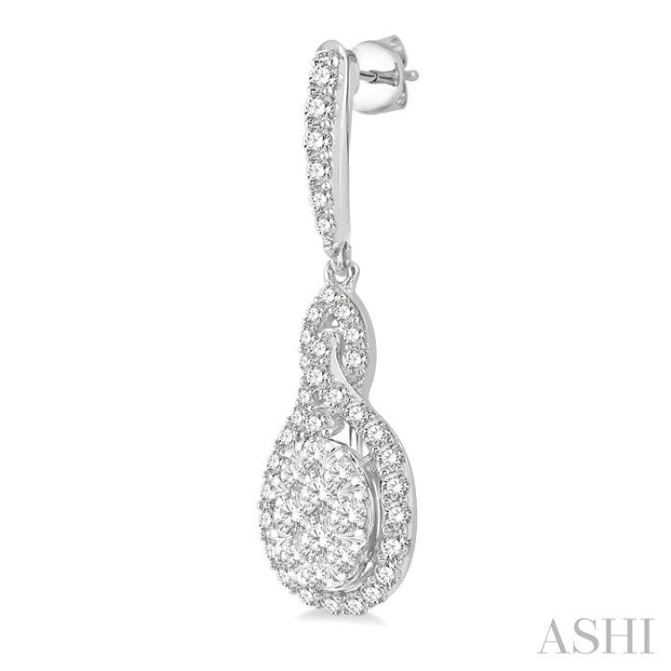 1 1/4 Ctw Oval Shape Dangling Lovebright Round Cut Diamond Earring in 14K White Gold 1 1/4 Ctw Oval Shape Dangling Lovebright Round Cut Diamond Earring in 14K White Gold