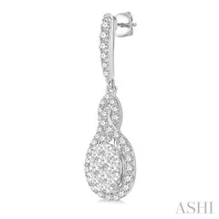 1 1/4 Ctw Oval Shape Dangling Lovebright Round Cut Diamond Earring in 14K White Gold 1 1/4 Ctw Oval Shape Dangling Lovebright Round Cut Diamond Earring in 14K White Gold