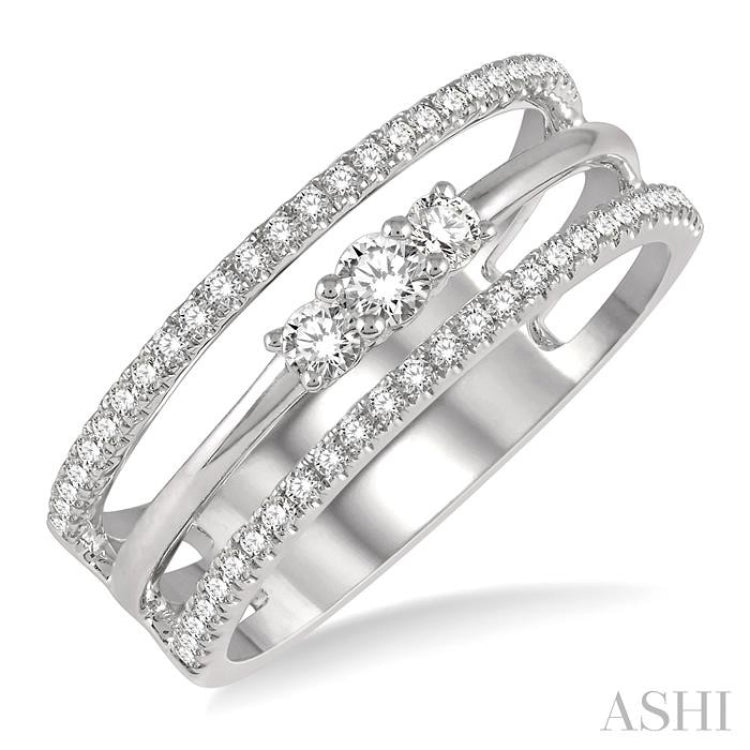 3/8 Ctw Three Row Layered Round Diamond Fashion Ring in 14K White Gold 3/8 Ctw Three Row Layered Round Diamond Fashion Ring in 14K White Gold