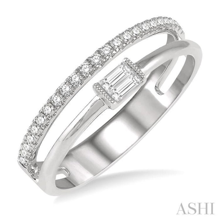 1/5 Ctw Double Row Baguette and Round Diamond Fashion Ring in 14K White Gold 1/5 Ctw Double Row Baguette and Round Diamond Fashion Ring in 14K White Gold