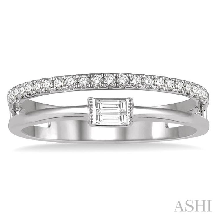 1/5 Ctw Double Row Baguette and Round Diamond Fashion Ring in 14K White Gold 1/5 Ctw Double Row Baguette and Round Diamond Fashion Ring in 14K White Gold