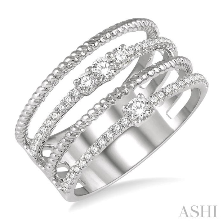 3/8 ctw Rope and Round Diamond Multi Row Layered Fashion Ring in 14K White Gold 3/8 ctw Rope and Round Diamond Multi Row Layered Fashion Ring in 14K White Gold