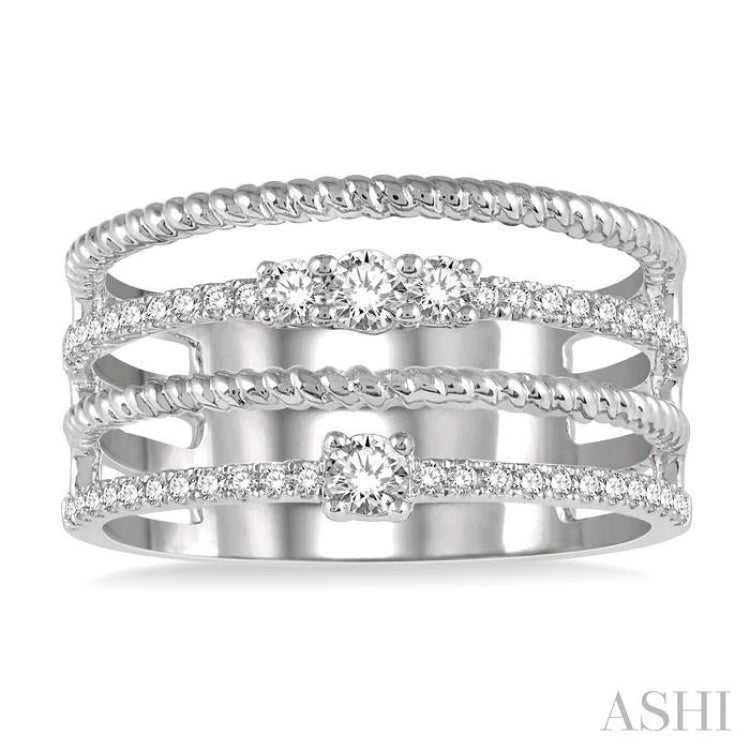 3/8 ctw Rope and Round Diamond Multi Row Layered Fashion Ring in 14K White Gold 3/8 ctw Rope and Round Diamond Multi Row Layered Fashion Ring in 14K White Gold