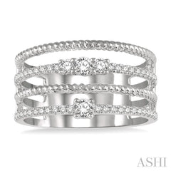 3/8 ctw Rope and Round Diamond Multi Row Layered Fashion Ring in 14K White Gold 3/8 ctw Rope and Round Diamond Multi Row Layered Fashion Ring in 14K White Gold