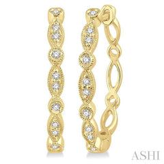 1/6 ctw Marquise & Circle Motif Round Cut Diamond Hoop Earrings in 10K Yellow Gold 1/6 ctw Marquise & Circle Motif Round Cut Diamond Hoop Earrings in 10K Yellow Gold