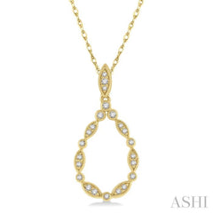 1/8 Ctw Marquise Lattice Hollow Drop Round Cut Diamond Pendant With Chain in 10K Yellow Gold 1/8 Ctw Marquise Lattice Hollow Drop Round Cut Diamond Pendant With Chain in 10K Yellow Gold