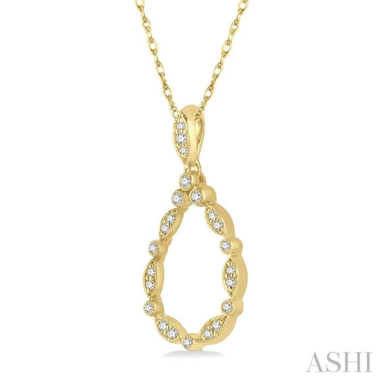1/8 Ctw Marquise Lattice Hollow Drop Round Cut Diamond Pendant With Chain in 10K Yellow Gold 1/8 Ctw Marquise Lattice Hollow Drop Round Cut Diamond Pendant With Chain in 10K Yellow Gold
