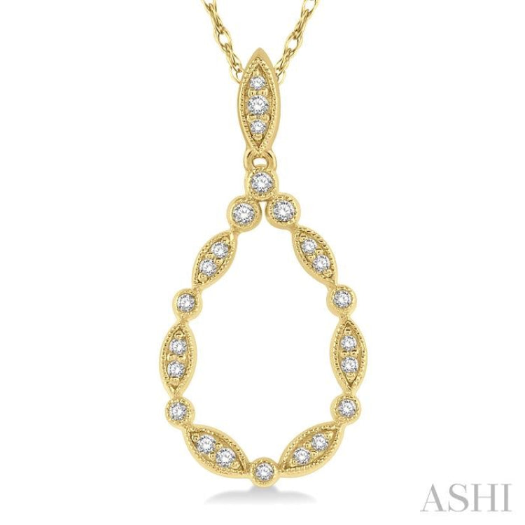 1/8 Ctw Marquise Lattice Hollow Drop Round Cut Diamond Pendant With Chain in 10K Yellow Gold 1/8 Ctw Marquise Lattice Hollow Drop Round Cut Diamond Pendant With Chain in 10K Yellow Gold
