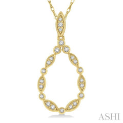 1/8 Ctw Marquise Lattice Hollow Drop Round Cut Diamond Pendant With Chain in 10K Yellow Gold 1/8 Ctw Marquise Lattice Hollow Drop Round Cut Diamond Pendant With Chain in 10K Yellow Gold