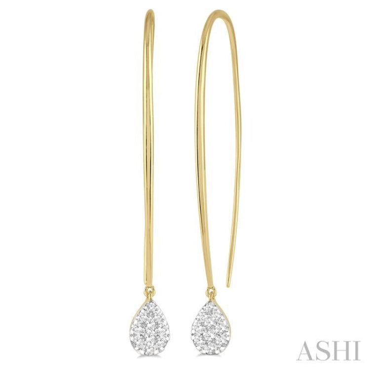 1/3 Ctw Pear Shape Dangler Lovebright Round Cut Diamond Earring in 14K Yellow and White Gold 1/3 Ctw Pear Shape Dangler Lovebright Round Cut Diamond Earring in 14K Yellow and White Gold