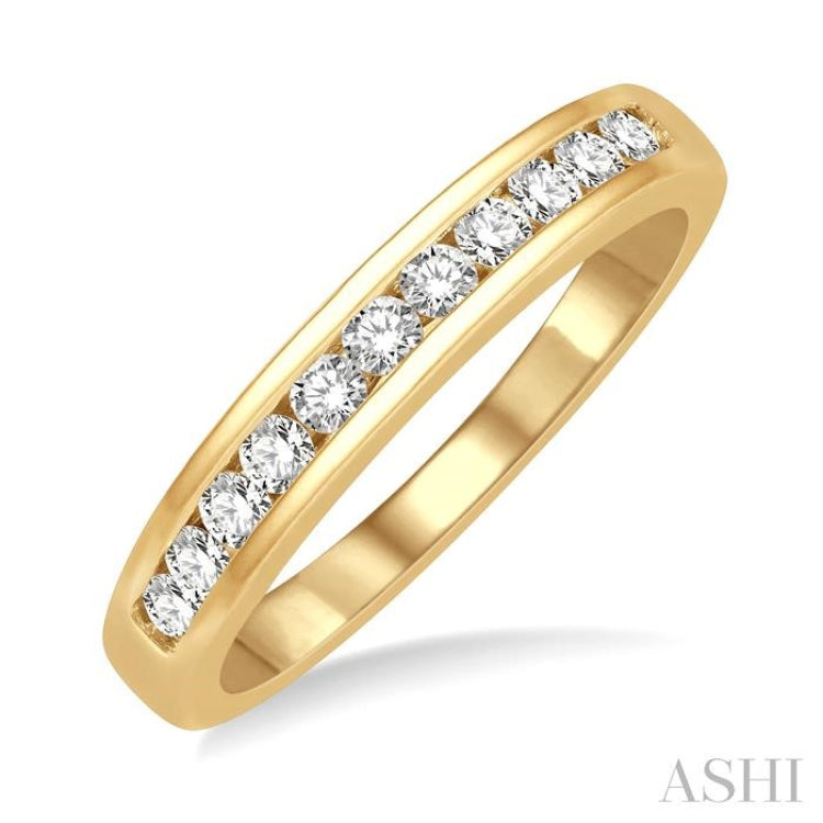1/3 ctw Channel Set 11 Stone Round Cut Diamond Wedding Band in 14K Yellow Gold 1/3 ctw Channel Set 11 Stone Round Cut Diamond Wedding Band in 14K Yellow Gold