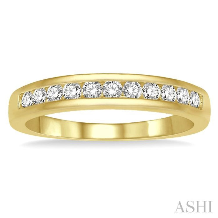 1/3 ctw Channel Set 11 Stone Round Cut Diamond Wedding Band in 14K Yellow Gold 1/3 ctw Channel Set 11 Stone Round Cut Diamond Wedding Band in 14K Yellow Gold