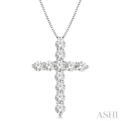 1 Ctw Round Cut Diamond Cross Pendant in 14K White Gold with Chain 1 Ctw Round Cut Diamond Cross Pendant in 14K White Gold with Chain