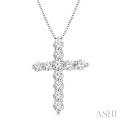 1 Ctw Round Cut Diamond Cross Pendant in 14K White Gold with Chain 1 Ctw Round Cut Diamond Cross Pendant in 14K White Gold with Chain