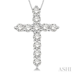 3/4 Ctw Round Cut Diamond Cross Pendant in 14K White Gold with Chain 3/4 Ctw Round Cut Diamond Cross Pendant in 14K White Gold with Chain