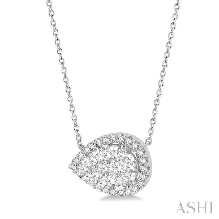 1 Ctw Pear Shape Round Cut Diamond Lovebright Pendant With Chain in 14K White Gold 1 Ctw Pear Shape Round Cut Diamond Lovebright Pendant With Chain in 14K White Gold