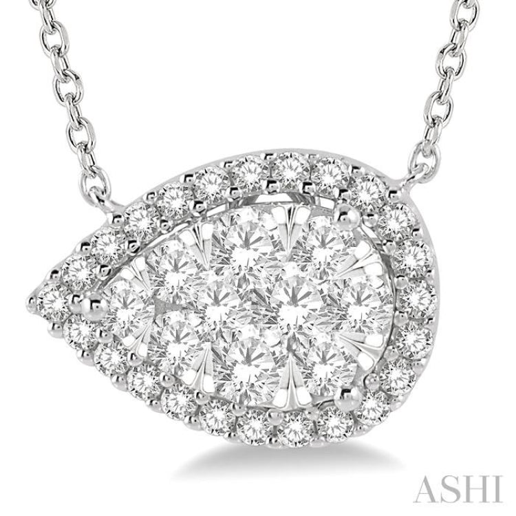3/4 Ctw Pear Shape Round Cut Diamond Lovebright Pendant With Chain in 14K White Gold 3/4 Ctw Pear Shape Round Cut Diamond Lovebright Pendant With Chain in 14K White Gold