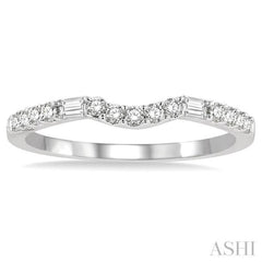 1/4 Ctw Curved Center Baguette and Round Cut Diamond Wedding Band in 14K White Gold 1/4 Ctw Curved Center Baguette and Round Cut Diamond Wedding Band in 14K White Gold