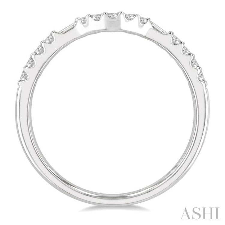 1/4 Ctw Curved Center Baguette and Round Cut Diamond Wedding Band in 14K White Gold 1/4 Ctw Curved Center Baguette and Round Cut Diamond Wedding Band in 14K White Gold