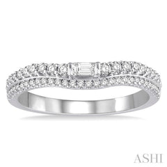 1/3 Ctw Step Shank Baguette Center Round Cut Diamond Wedding Band in 14K White Gold 1/3 Ctw Step Shank Baguette Center Round Cut Diamond Wedding Band in 14K White Gold