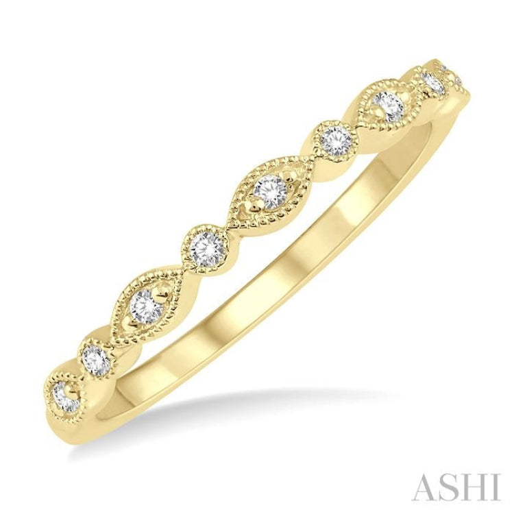 1/10 Ctw Marquise & Circular Mount Round Cut Diamond Stackable Band in 14K Yellow Gold 1/10 Ctw Marquise & Circular Mount Round Cut Diamond Stackable Band in 14K Yellow Gold