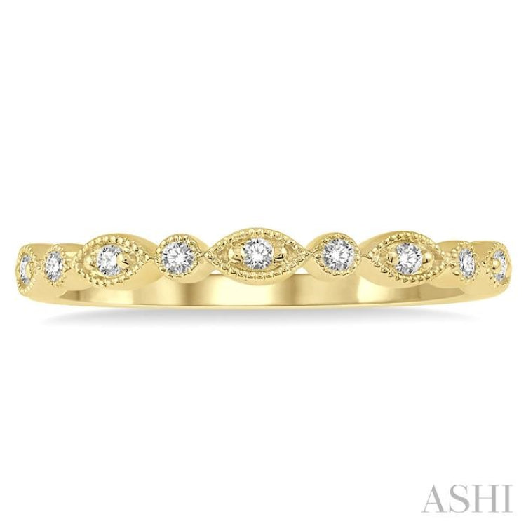 1/10 Ctw Marquise & Circular Mount Round Cut Diamond Stackable Band in 14K Yellow Gold 1/10 Ctw Marquise & Circular Mount Round Cut Diamond Stackable Band in 14K Yellow Gold