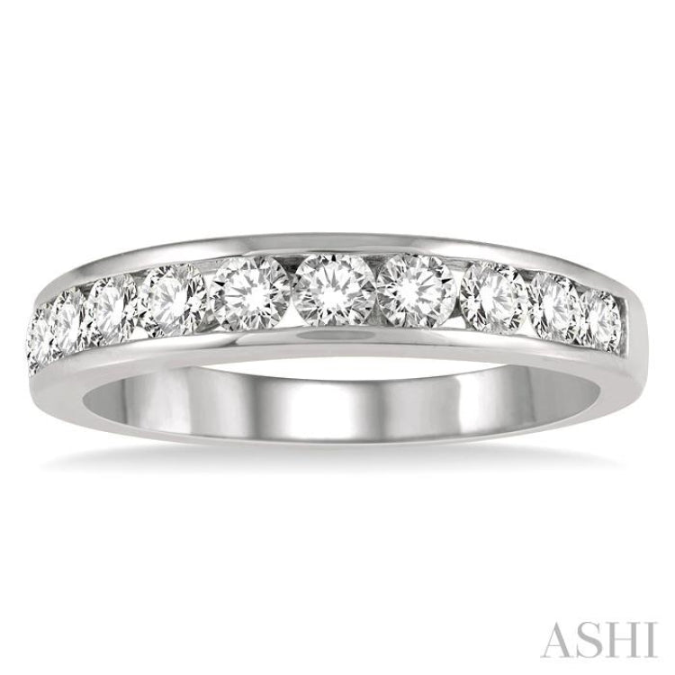 3/4 ctw Channel Set 11 Stone Round Cut Diamond Wedding Band in 14K White Gold 3/4 ctw Channel Set 11 Stone Round Cut Diamond Wedding Band in 14K White Gold