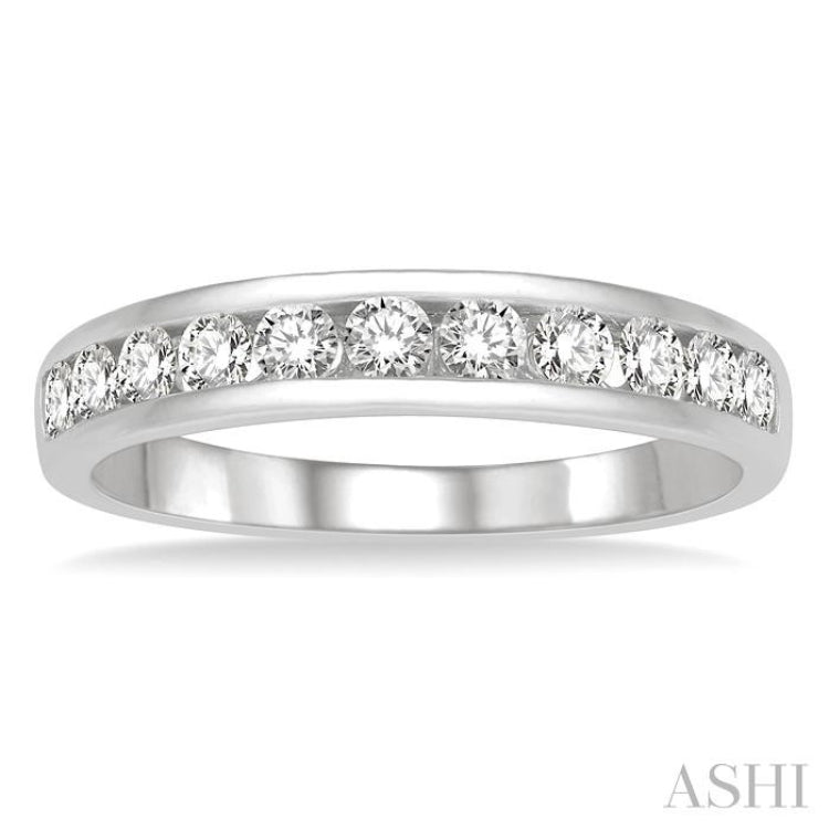 1/2 ctw Channel Set 11 Stone Round Cut Diamond Wedding Band in 14K White Gold 1/2 ctw Channel Set 11 Stone Round Cut Diamond Wedding Band in 14K White Gold