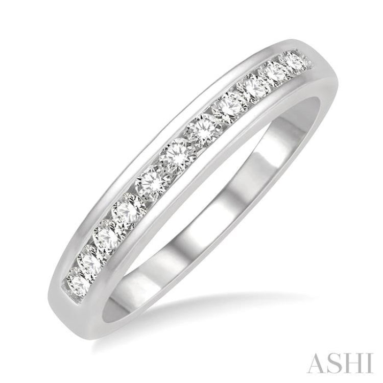 1/3 ctw Channel Set 11 Stone Round Cut Diamond Wedding Band in 14K White Gold 1/3 ctw Channel Set 11 Stone Round Cut Diamond Wedding Band in 14K White Gold