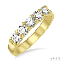 3/4 ctw 5 Stone Round Cut Diamond Wedding Band in 14K Yellow Gold 3/4 ctw 5 Stone Round Cut Diamond Wedding Band in 14K Yellow Gold
