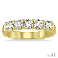 3/4 ctw 5 Stone Round Cut Diamond Wedding Band in 14K Yellow Gold 3/4 ctw 5 Stone Round Cut Diamond Wedding Band in 14K Yellow Gold