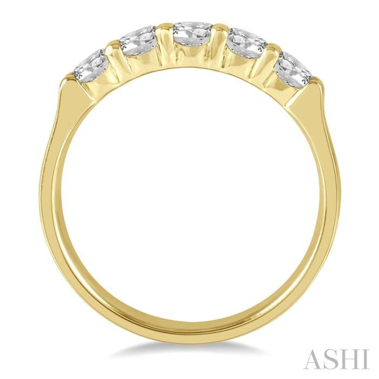 3/4 ctw 5 Stone Round Cut Diamond Wedding Band in 14K Yellow Gold 3/4 ctw 5 Stone Round Cut Diamond Wedding Band in 14K Yellow Gold
