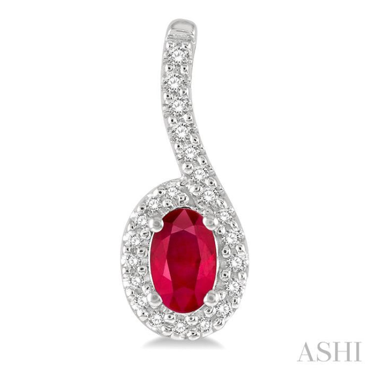 5x3 MM Hanging Arm Oval Cut Ruby and 1/6 ctw Round Cut Diamond Precious Earring in 10K White Gold 5x3 MM Hanging Arm Oval Cut Ruby and 1/6 ctw Round Cut Diamond Precious Earring in 10K White Gold