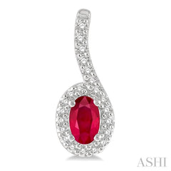 5x3 MM Hanging Arm Oval Cut Ruby and 1/6 ctw Round Cut Diamond Precious Earring in 10K White Gold 5x3 MM Hanging Arm Oval Cut Ruby and 1/6 ctw Round Cut Diamond Precious Earring in 10K White Gold