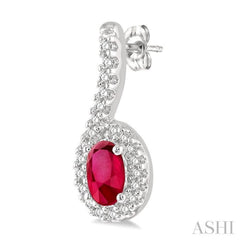 5x3 MM Hanging Arm Oval Cut Ruby and 1/6 ctw Round Cut Diamond Precious Earring in 10K White Gold 5x3 MM Hanging Arm Oval Cut Ruby and 1/6 ctw Round Cut Diamond Precious Earring in 10K White Gold