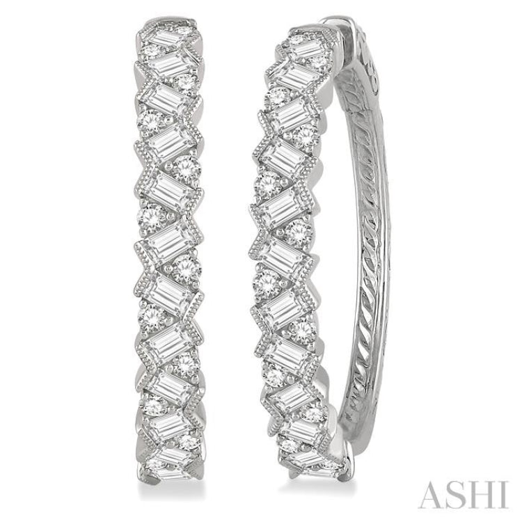 2 Ctw Zigzag Baguette and Round Cut Diamond Hoop Earring in 14K White Gold 2 Ctw Zigzag Baguette and Round Cut Diamond Hoop Earring in 14K White Gold