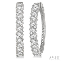 2 Ctw Zigzag Baguette and Round Cut Diamond Hoop Earring in 14K White Gold 2 Ctw Zigzag Baguette and Round Cut Diamond Hoop Earring in 14K White Gold