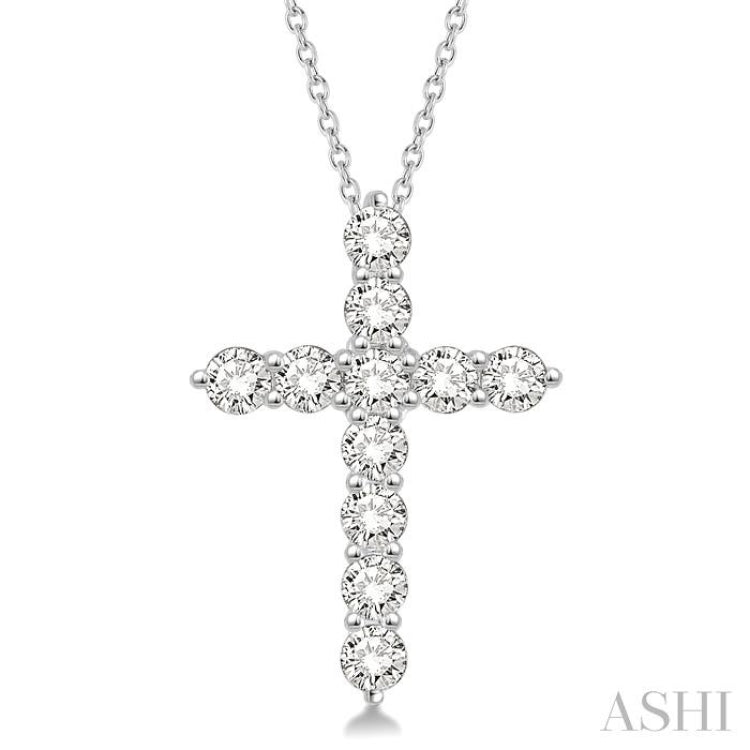 1 1/2 Ctw Round Cut Diamond Cross Pendant in 14K White Gold with Chain 1 1/2 Ctw Round Cut Diamond Cross Pendant in 14K White Gold with Chain