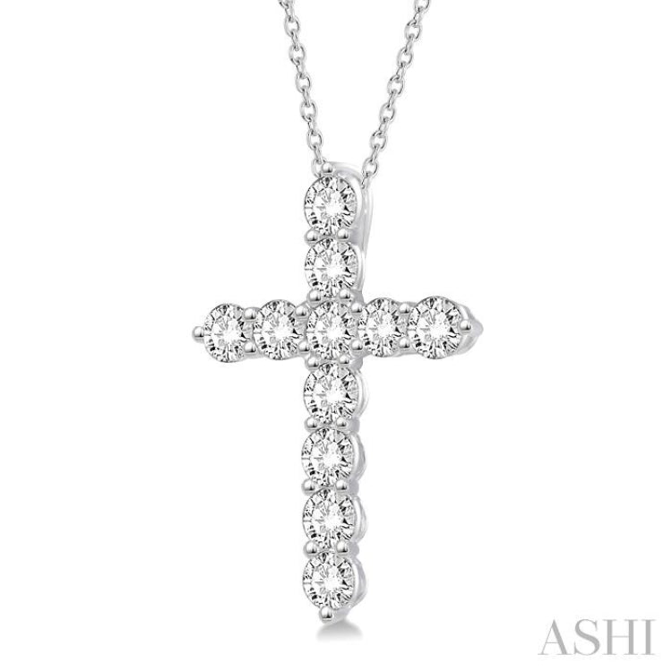 1 1/2 Ctw Round Cut Diamond Cross Pendant in 14K White Gold with Chain 1 1/2 Ctw Round Cut Diamond Cross Pendant in 14K White Gold with Chain