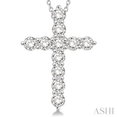 1 1/2 Ctw Round Cut Diamond Cross Pendant in 14K White Gold with Chain 1 1/2 Ctw Round Cut Diamond Cross Pendant in 14K White Gold with Chain