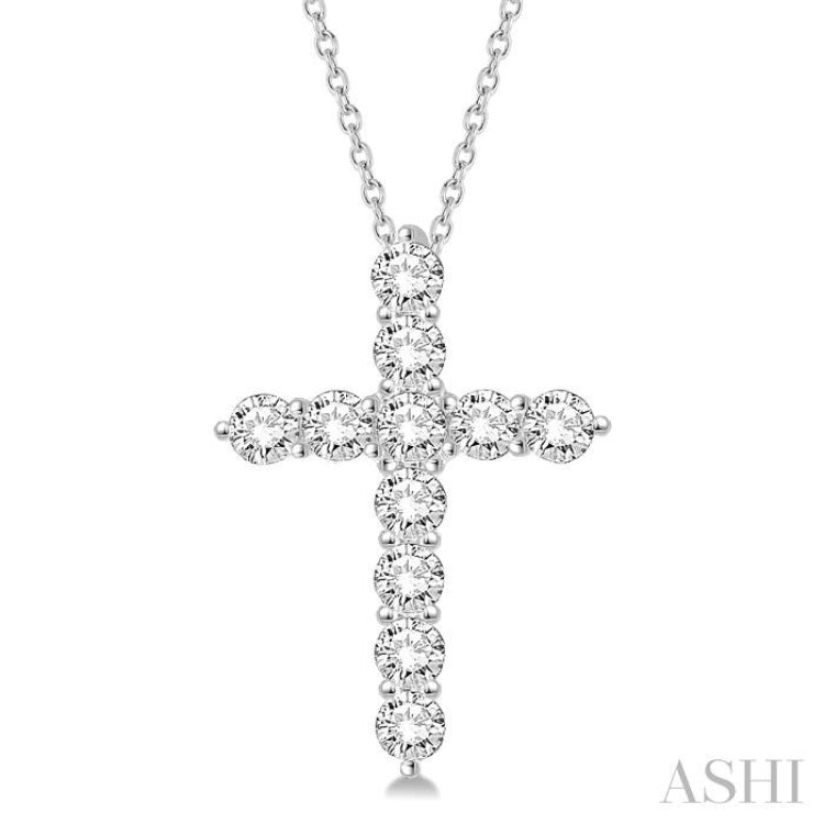 2 Ctw Round Cut Diamond Cross Pendant in 14K White Gold with Chain 2 Ctw Round Cut Diamond Cross Pendant in 14K White Gold with Chain