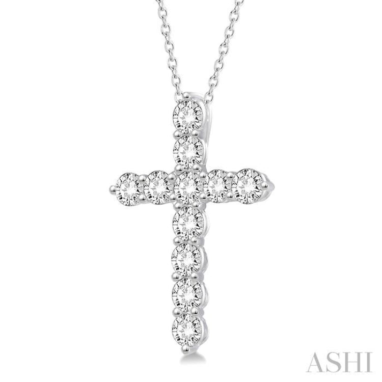 2 Ctw Round Cut Diamond Cross Pendant in 14K White Gold with Chain 2 Ctw Round Cut Diamond Cross Pendant in 14K White Gold with Chain