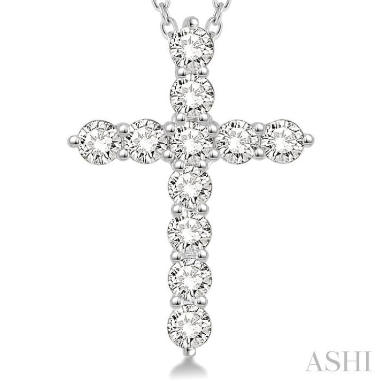 2 Ctw Round Cut Diamond Cross Pendant in 14K White Gold with Chain 2 Ctw Round Cut Diamond Cross Pendant in 14K White Gold with Chain