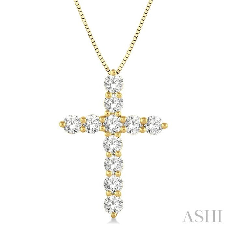 1 Ctw Round Cut Diamond Cross Pendant in 14K Yellow Gold with Chain 1 Ctw Round Cut Diamond Cross Pendant in 14K Yellow Gold with Chain